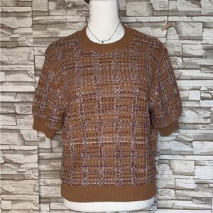 Ann Taylor Petite Small Tan and White Knit Sweater